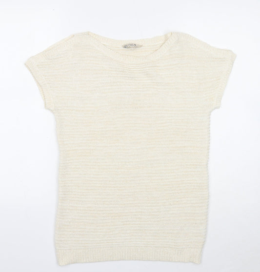 M&Co Womens Ivory Boat Neck Acrylic Pullover Jumper Size 10 - Split Sleeve Detail