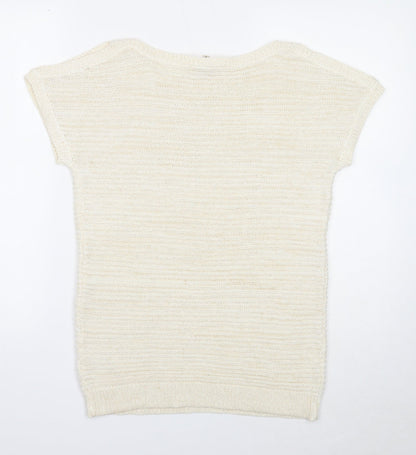 M&Co Womens Ivory Boat Neck Acrylic Pullover Jumper Size 10 - Split Sleeve Detail