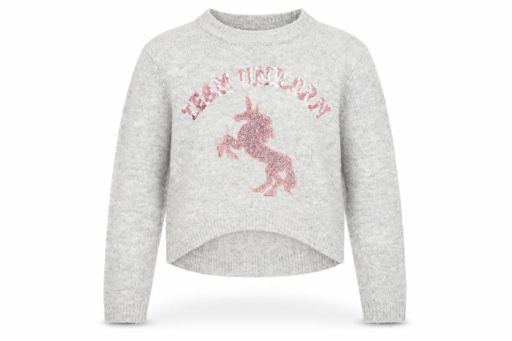 Primark Girls Grey Round Neck Acrylic Pullover Jumper Size 11-12 Years Pullover - Unicorn