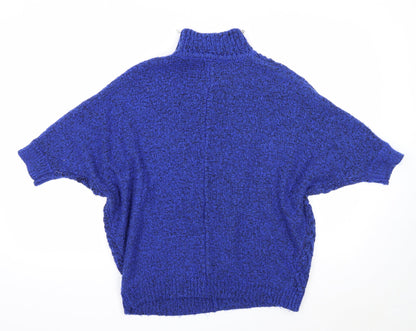 F&F Womens Blue High Neck Acrylic Pullover Jumper Size 6 - Batwing