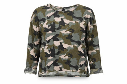 Divided Womens Green Scoop Neck Camouflage Polyester Pullover Jumper Size M - Ribbed