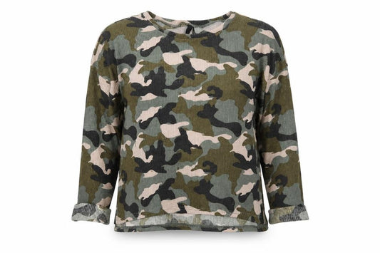 Divided Womens Green Scoop Neck Camouflage Polyester Pullover Jumper Size M - Ribbed
