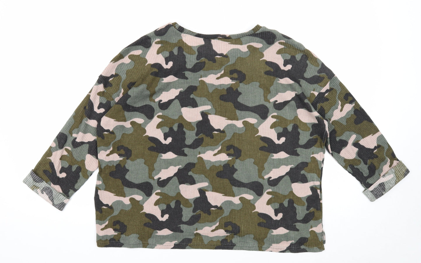 Divided Womens Green Scoop Neck Camouflage Polyester Pullover Jumper Size M - Ribbed