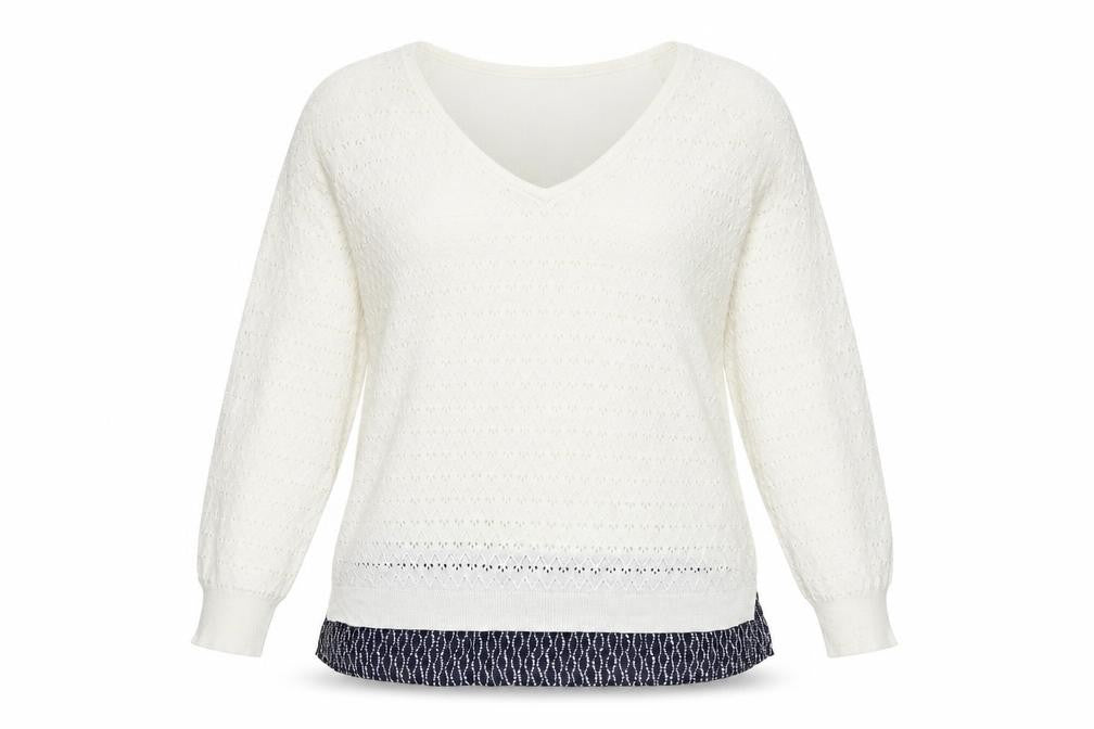 F&F Womens White V-Neck Polyester Pullover Jumper Size 14 - Chiffon Hem
