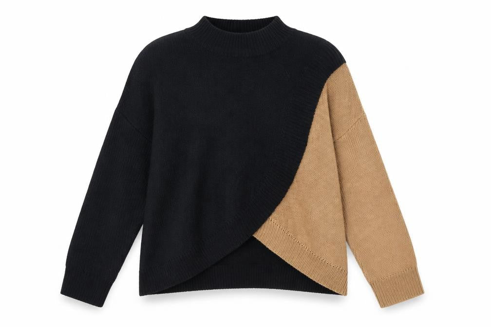 SheIn Womens Black Mock Neck Acrylic Pullover Jumper Size M - Colourblock Cropped