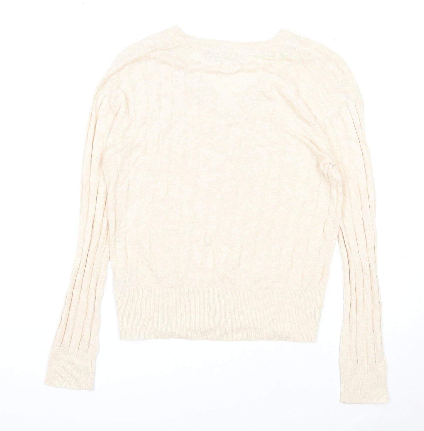 Marks and Spencer Womens Beige V-Neck Viscose Pullover Jumper Size S