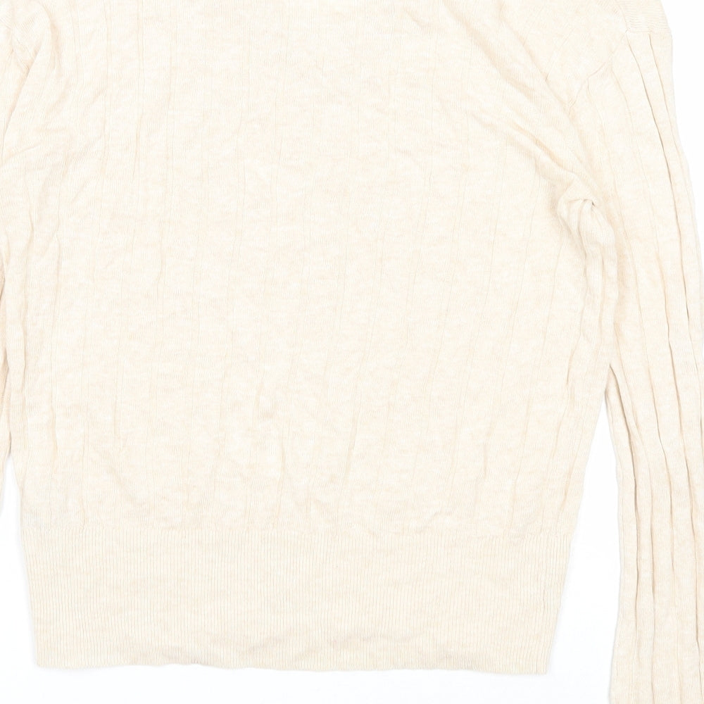 Marks and Spencer Womens Beige V-Neck Viscose Pullover Jumper Size S