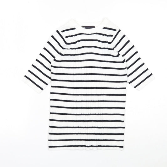 Marks and Spencer Womens White Round Neck Striped Viscose Pullover Jumper Size S