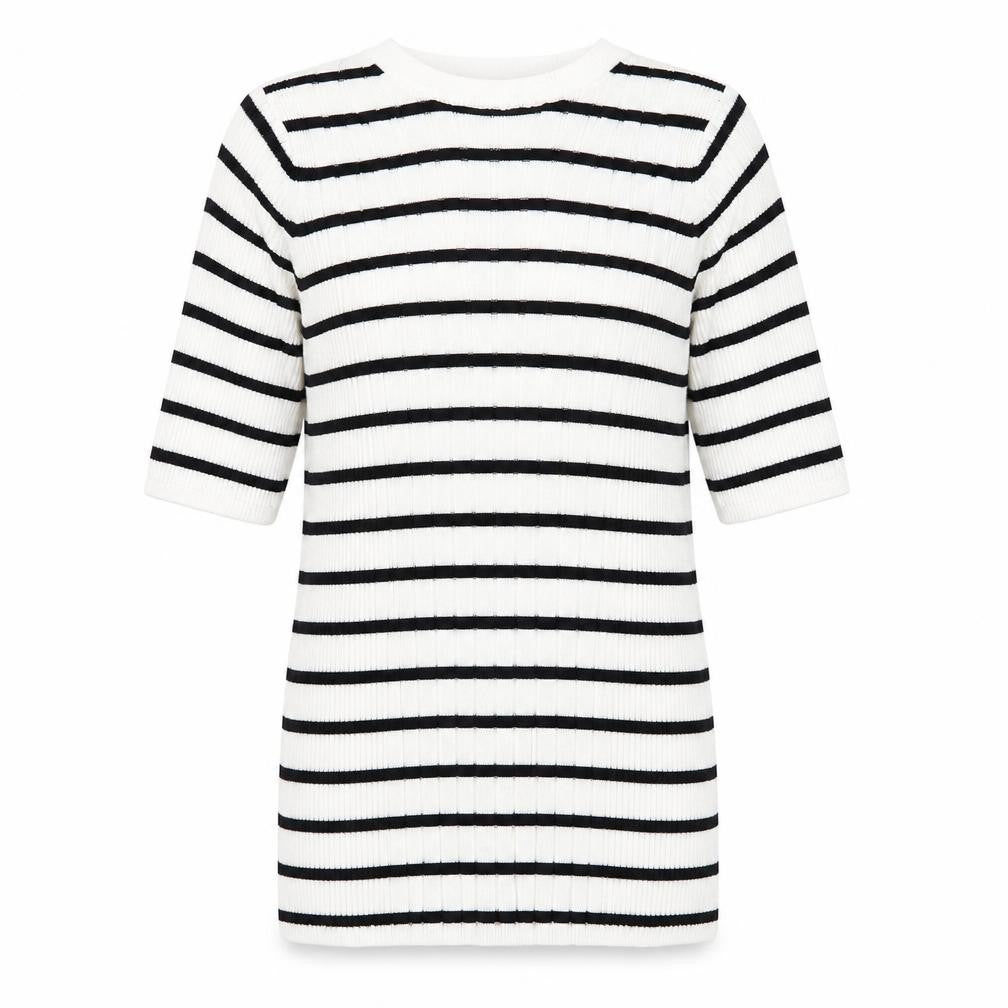 Marks & Spencer Womens White Round Neck Striped Viscose Pullover Jumper Size S