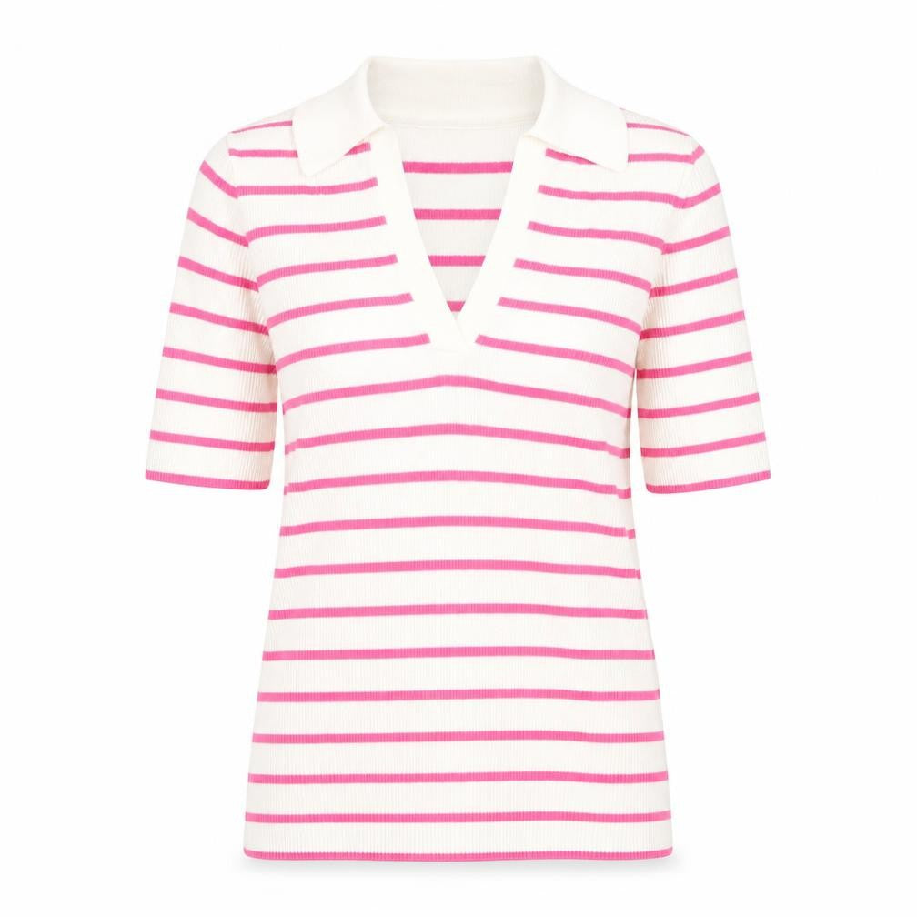 Marks & Spencer Womens White Collared Striped Cotton Pullover Jumper Size S