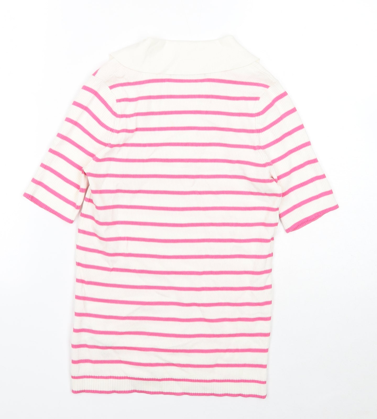 Marks and Spencer Womens White Collared Striped Cotton Pullover Jumper Size S