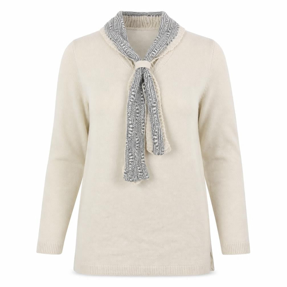 Alexara Womens Beige Round Neck Acrylic Pullover Jumper Size M - Scarf Neck Detail