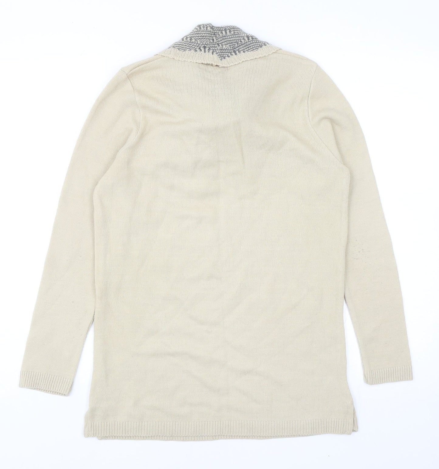 Alexara Womens Beige Round Neck Acrylic Pullover Jumper Size M - Scarf Neck Detail