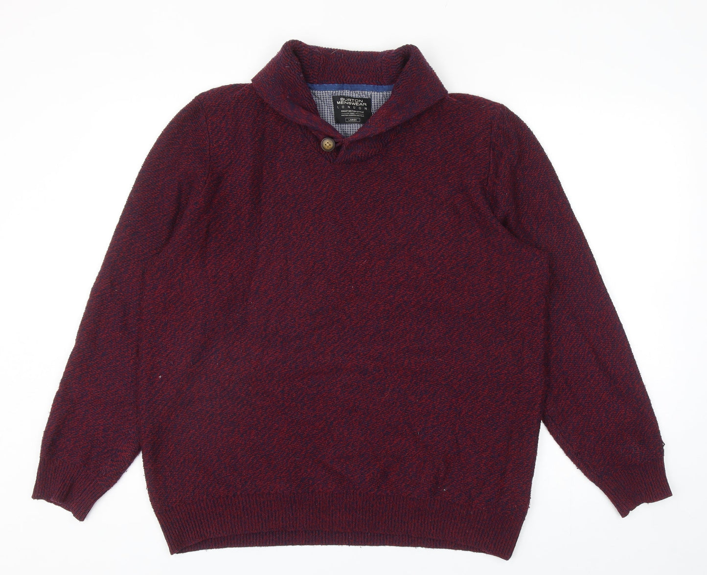 Burton Mens Red V-Neck Acrylic Pullover Jumper Size L
