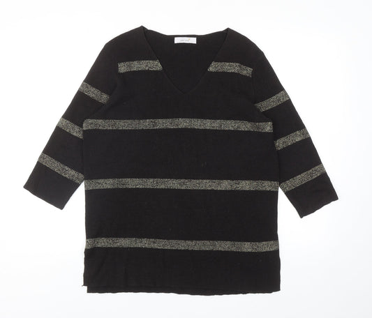 Per Una Womens Brown V-Neck Striped Acrylic Pullover Jumper Size 12