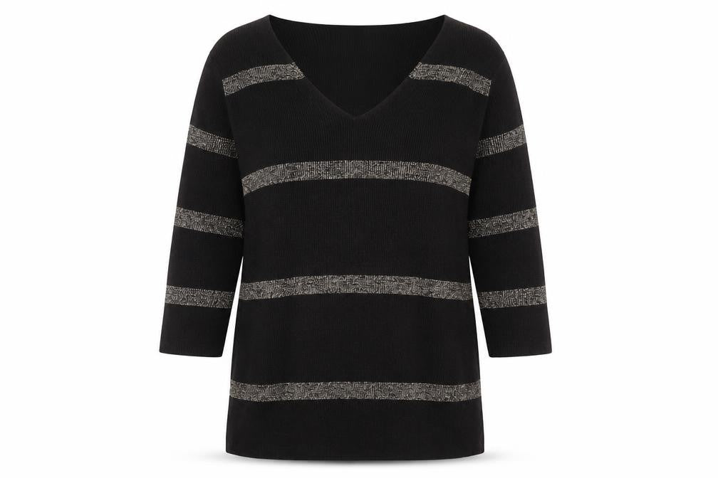 Per Una Womens Brown V-Neck Striped Acrylic Pullover Jumper Size 12