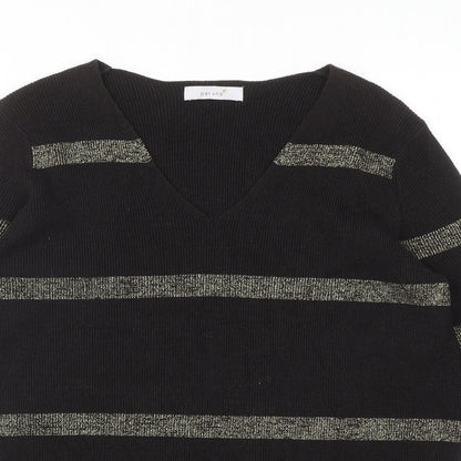 Per Una Womens Brown V-Neck Striped Acrylic Pullover Jumper Size 12