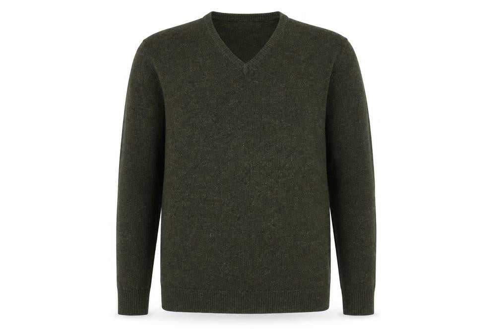 David Jones Mens Green V-Neck Acrylic Pullover Jumper Size M