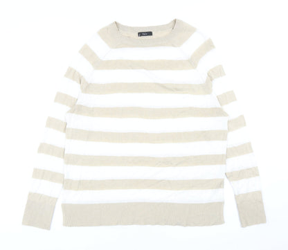 M&Co Womens Beige Roll Neck Striped Viscose Pullover Jumper Size 10