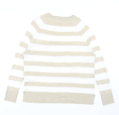 M&Co Womens Beige Roll Neck Striped Viscose Pullover Jumper Size 10