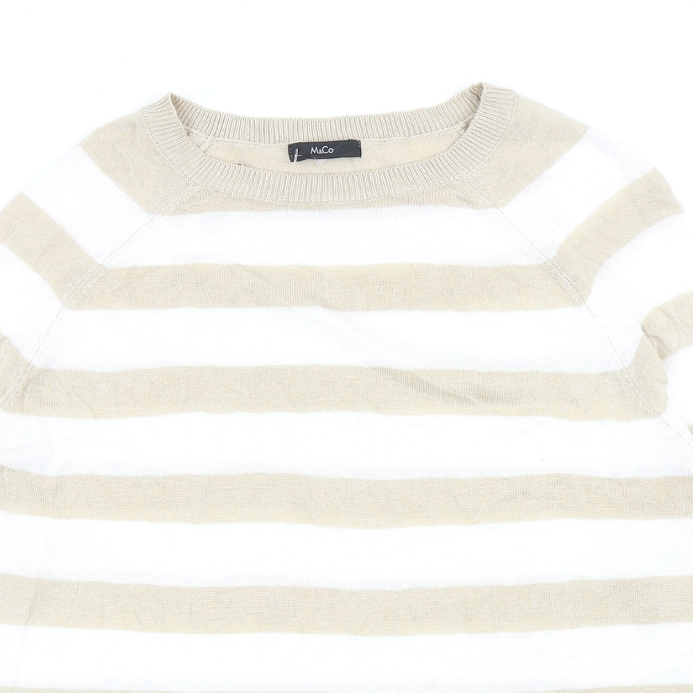 M&Co Womens Beige Roll Neck Striped Viscose Pullover Jumper Size 10