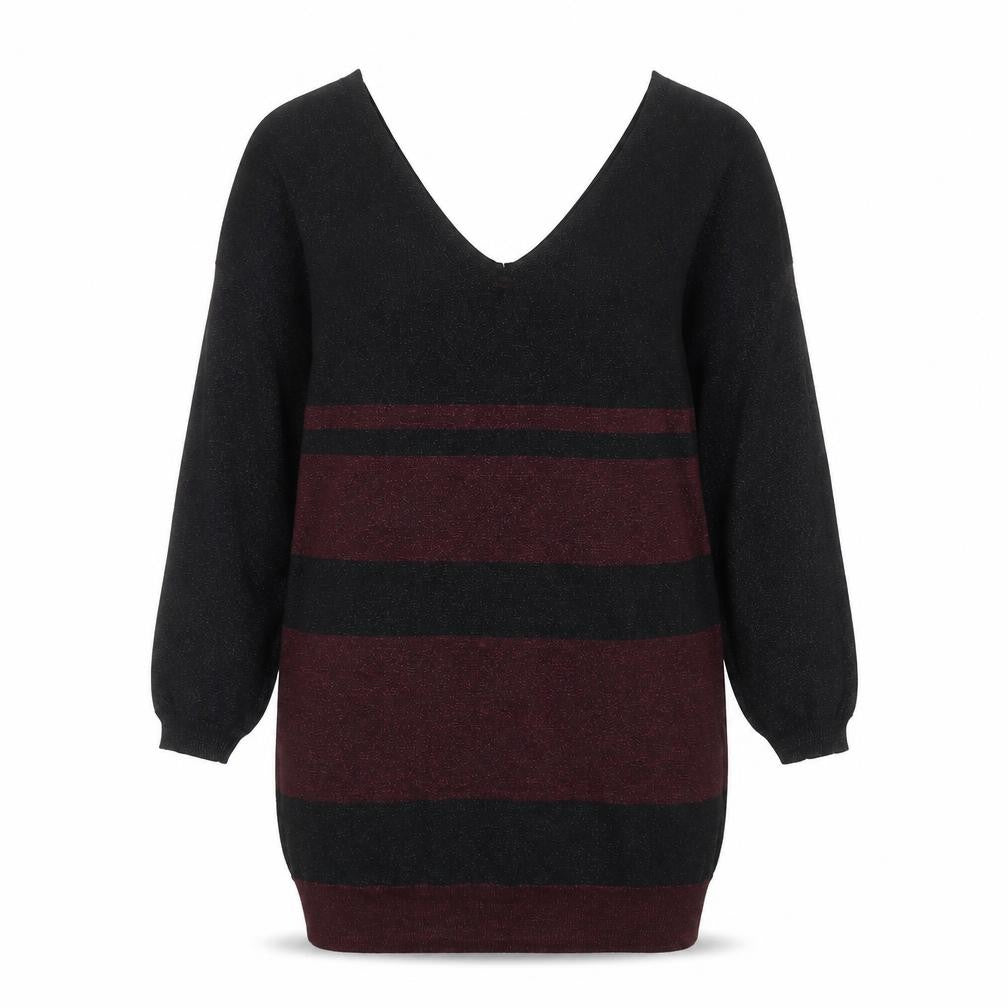NEXT Womens Black V-Neck Striped Viscose Pullover Jumper Size 8