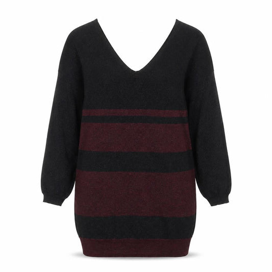 Next Womens Black V-Neck Striped Viscose Pullover Jumper Size 8