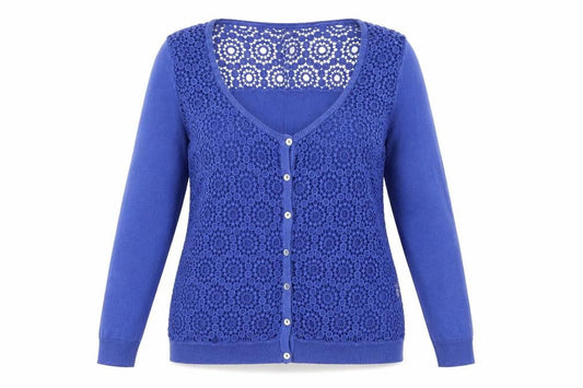 Zara Womens Blue Round Neck Geometric Cotton Cardigan Jumper Size L