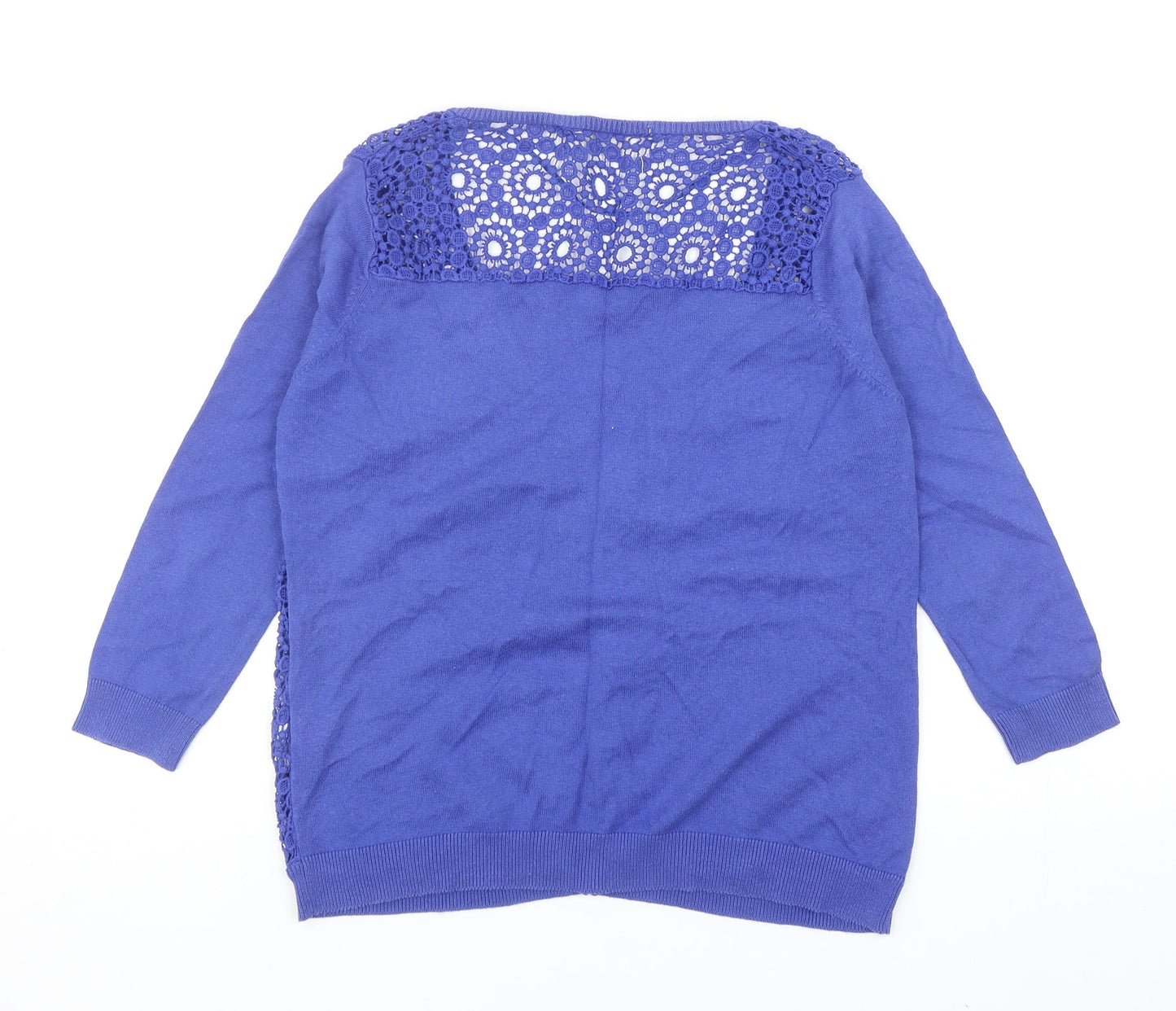 Zara Womens Blue Round Neck Geometric Cotton Cardigan Jumper Size L