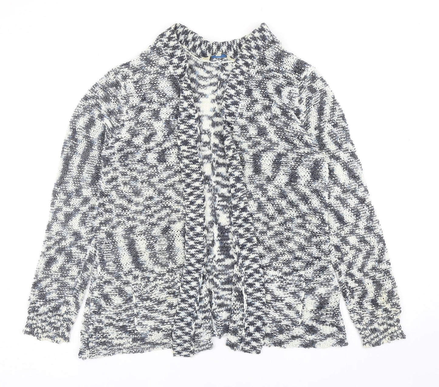 Peacocks Womens Blue V-Neck Geometric Acrylic Cardigan Jumper Size 16