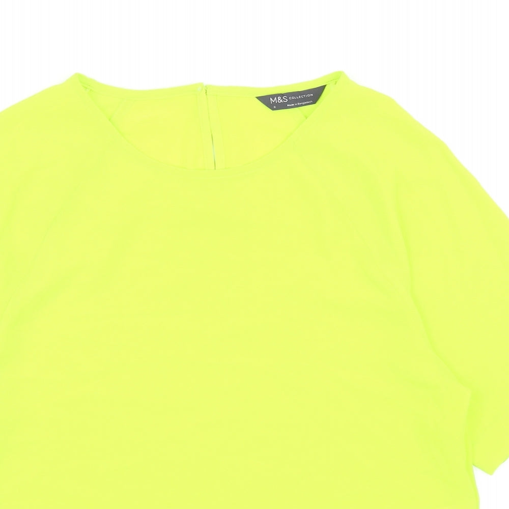 Marks and Spencer Womens Green Polyacrylate Fibre Basic T-Shirt Size 6 Round Neck