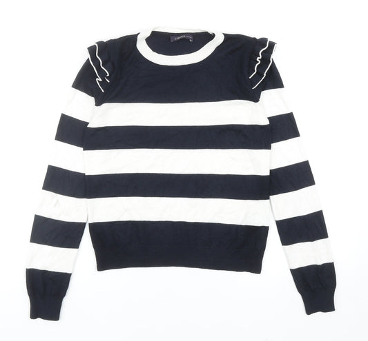 Marks and Spencer Womens Blue Scoop Neck Striped Viscose Pullover Jumper Size 8