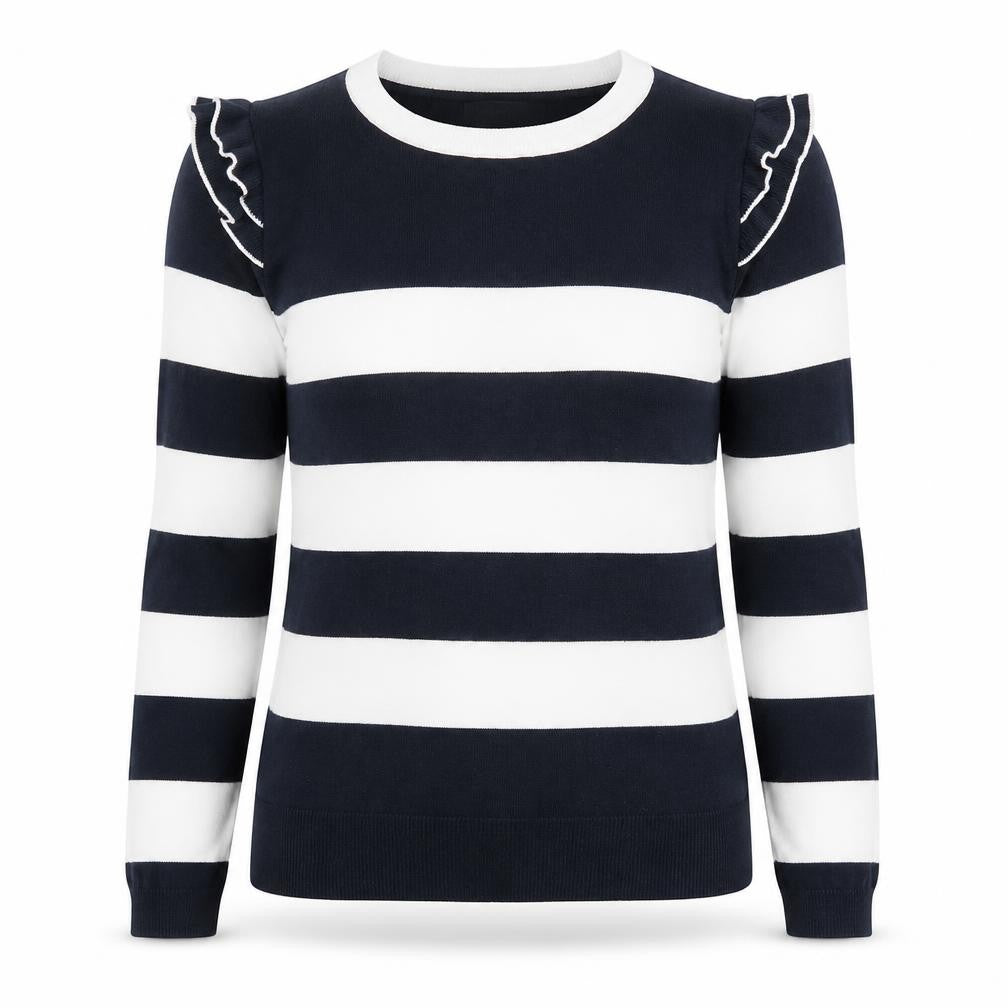 Marks & Spencer Womens Blue Scoop Neck Striped Viscose Pullover Jumper Size 8