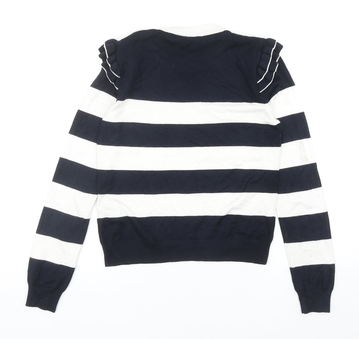 Marks and Spencer Womens Blue Scoop Neck Striped Viscose Pullover Jumper Size 8