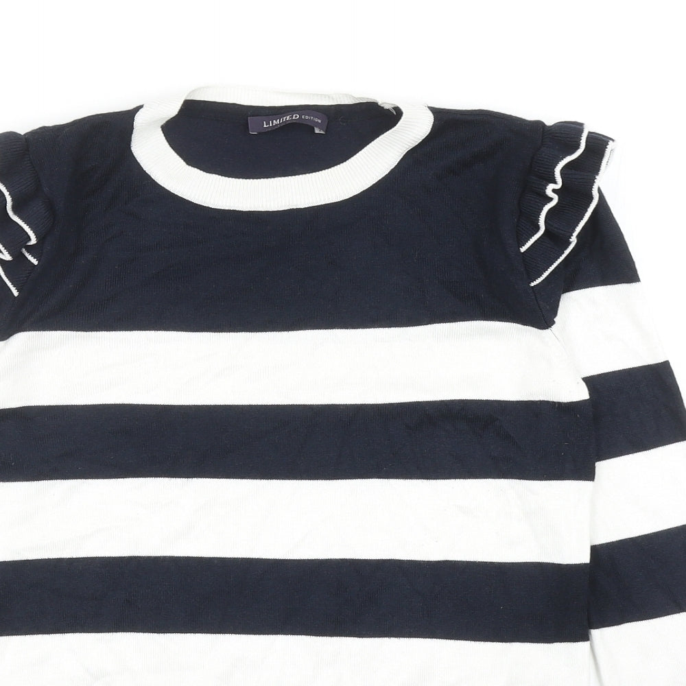 Marks and Spencer Womens Blue Scoop Neck Striped Viscose Pullover Jumper Size 8