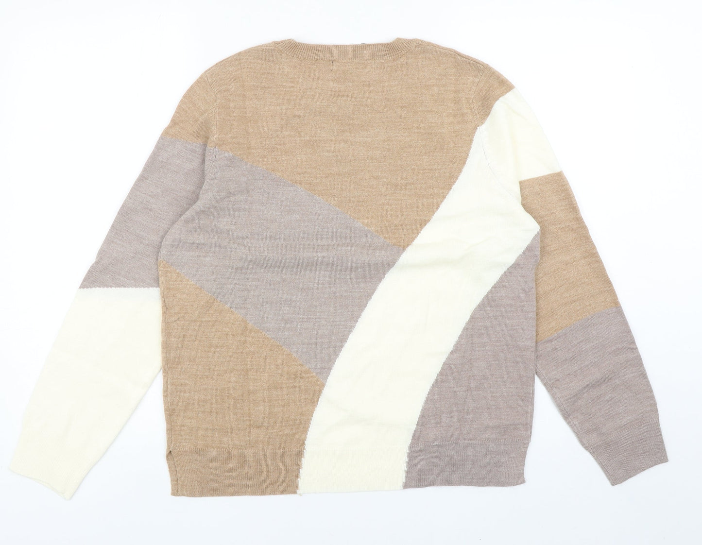 Marks and Spencer Womens Brown Scoop Neck Acrylic Pullover Jumper Size 14 - Colourblock