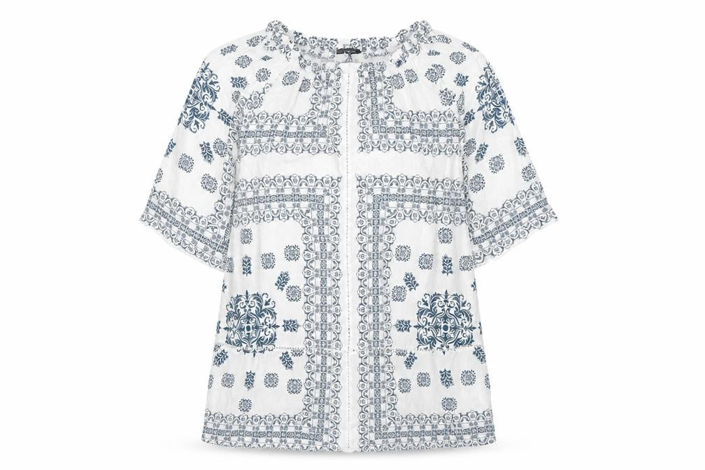 Atmosphere Womens White Geometric Viscose A-Line Size 8 Round Neck Pullover