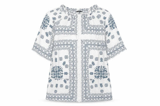 Atmosphere Womens White Geometric Viscose A-Line Size 8 Round Neck Pullover