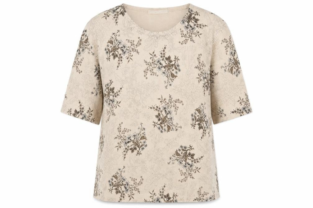 Marks & Spencer Womens Beige Scoop Neck Floral Acrylic Pullover Jumper Size 16