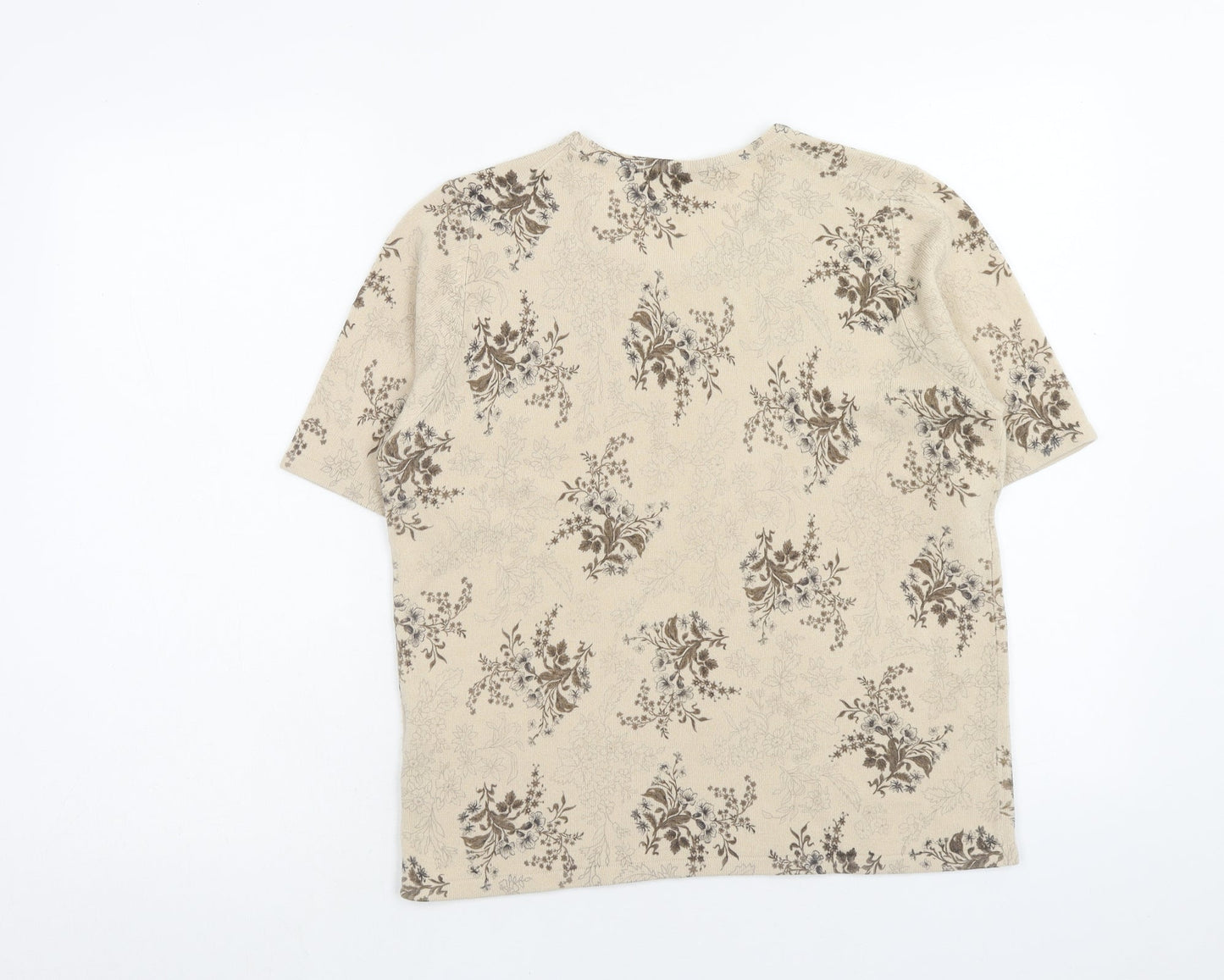 Marks and Spencer Womens Beige Scoop Neck Floral Acrylic Pullover Jumper Size 16