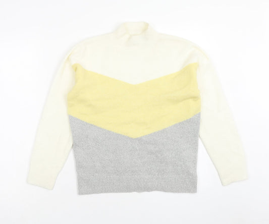 Oasis Womens Multicoloured Mock Neck Acrylic Pullover Jumper Size XS - Colourblock