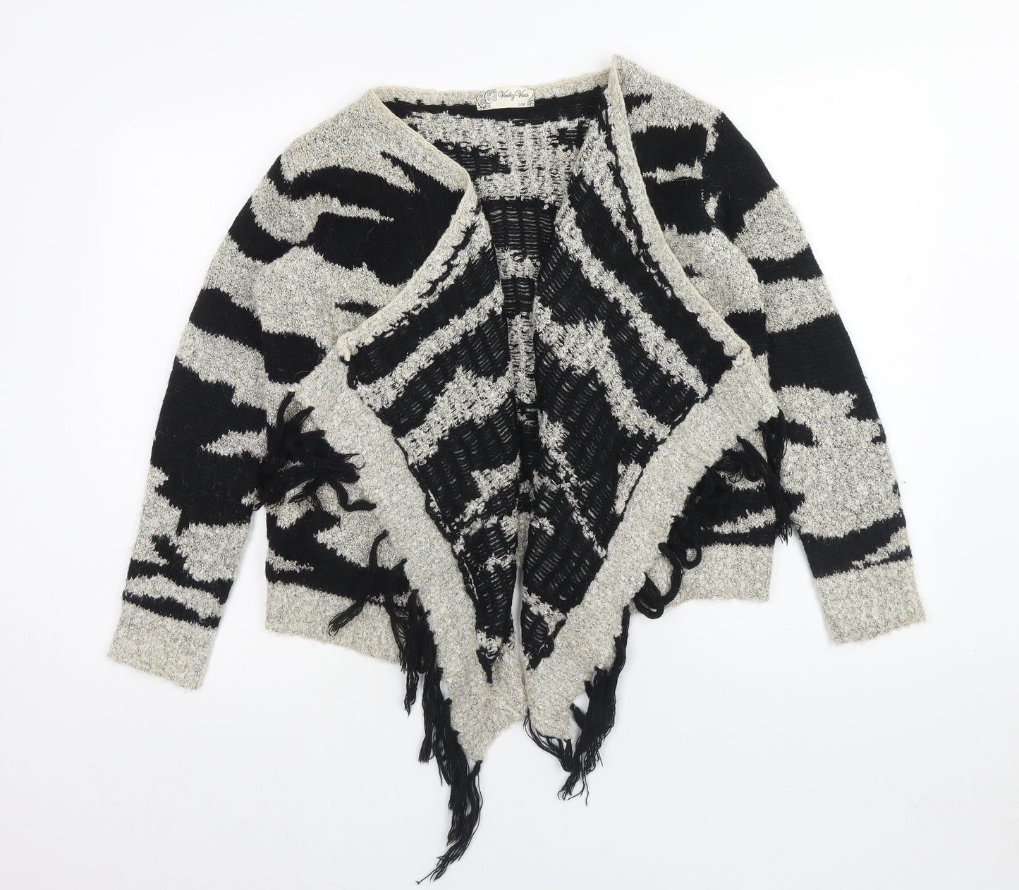 Voulez-Vous Womens Black V-Neck Geometric Acrylic Shrug Jumper Size S