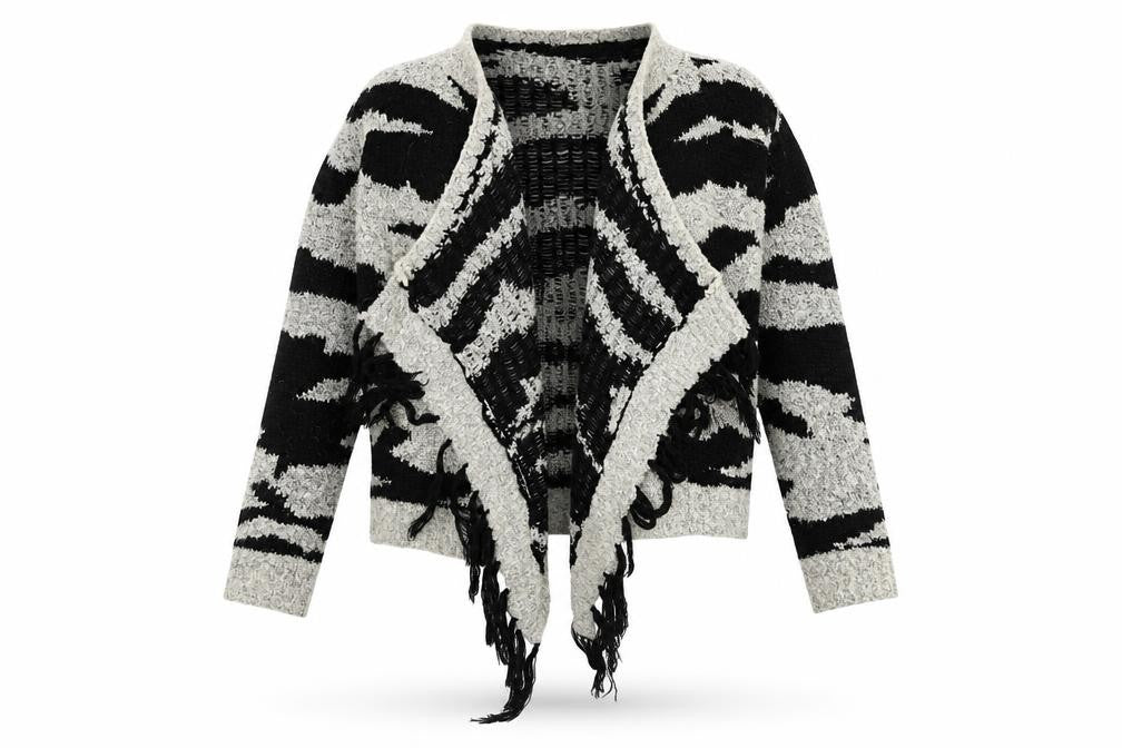 Voulez-Vous Womens Black V-Neck Geometric Acrylic Shrug Jumper Size S