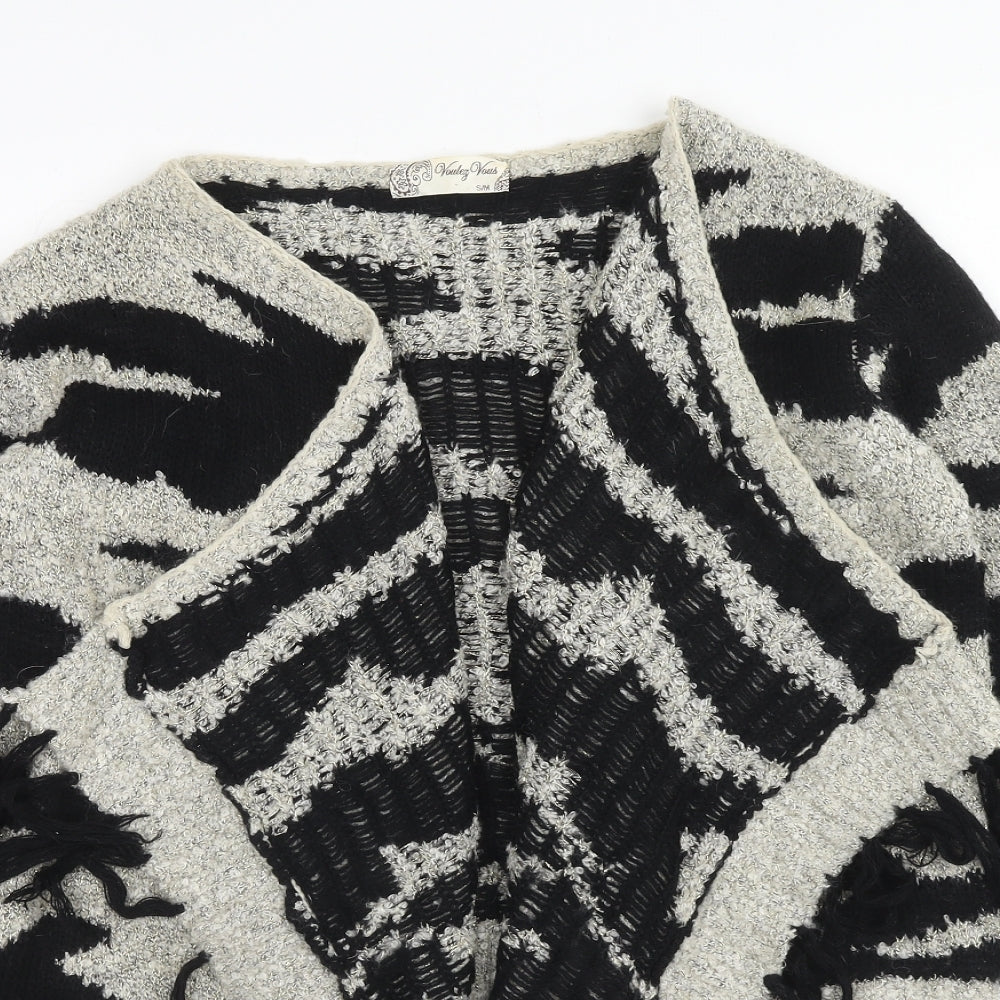 Voulez-Vous Womens Black V-Neck Geometric Acrylic Shrug Jumper Size S