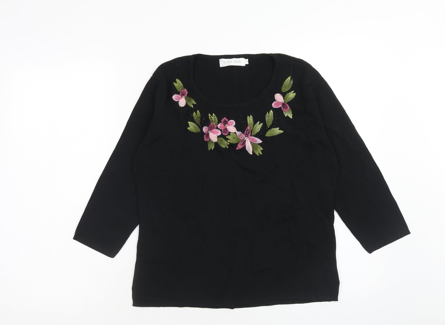 Kay Dee Womens Black Roll Neck Viscose Pullover Jumper Size M - Floral