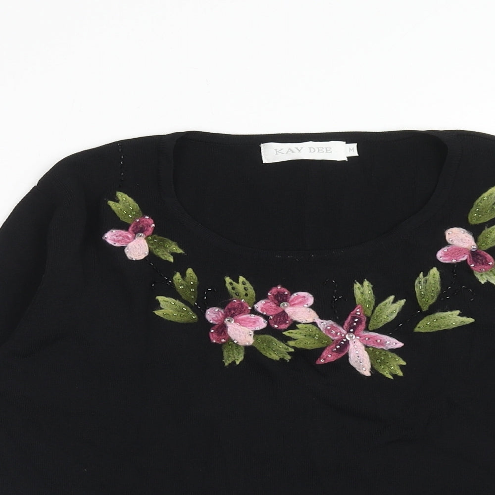 Kay Dee Womens Black Roll Neck Viscose Pullover Jumper Size M - Floral