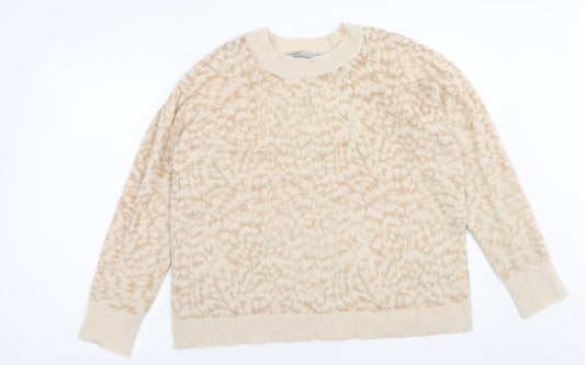 Oasis Womens Beige Roll Neck Geometric Acrylic Pullover Jumper Size L