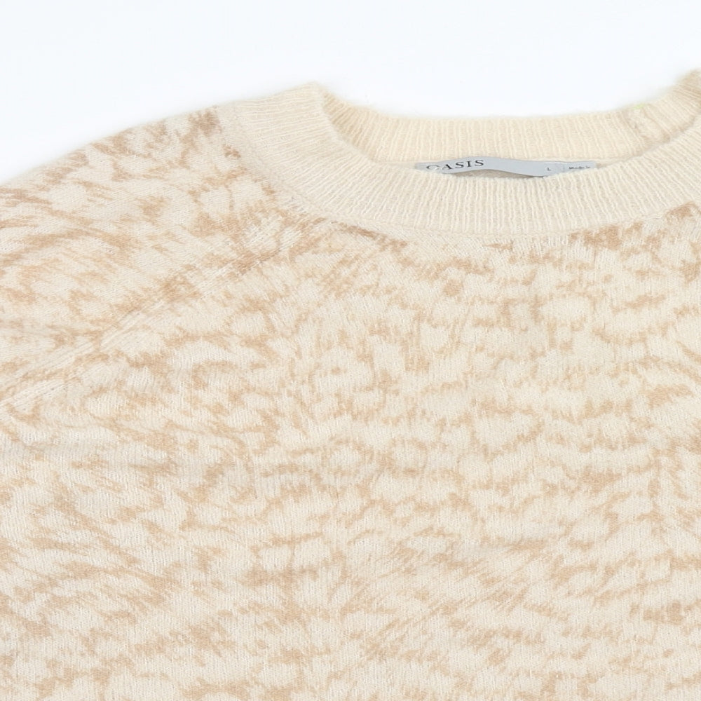 Oasis Womens Beige Roll Neck Geometric Acrylic Pullover Jumper Size L