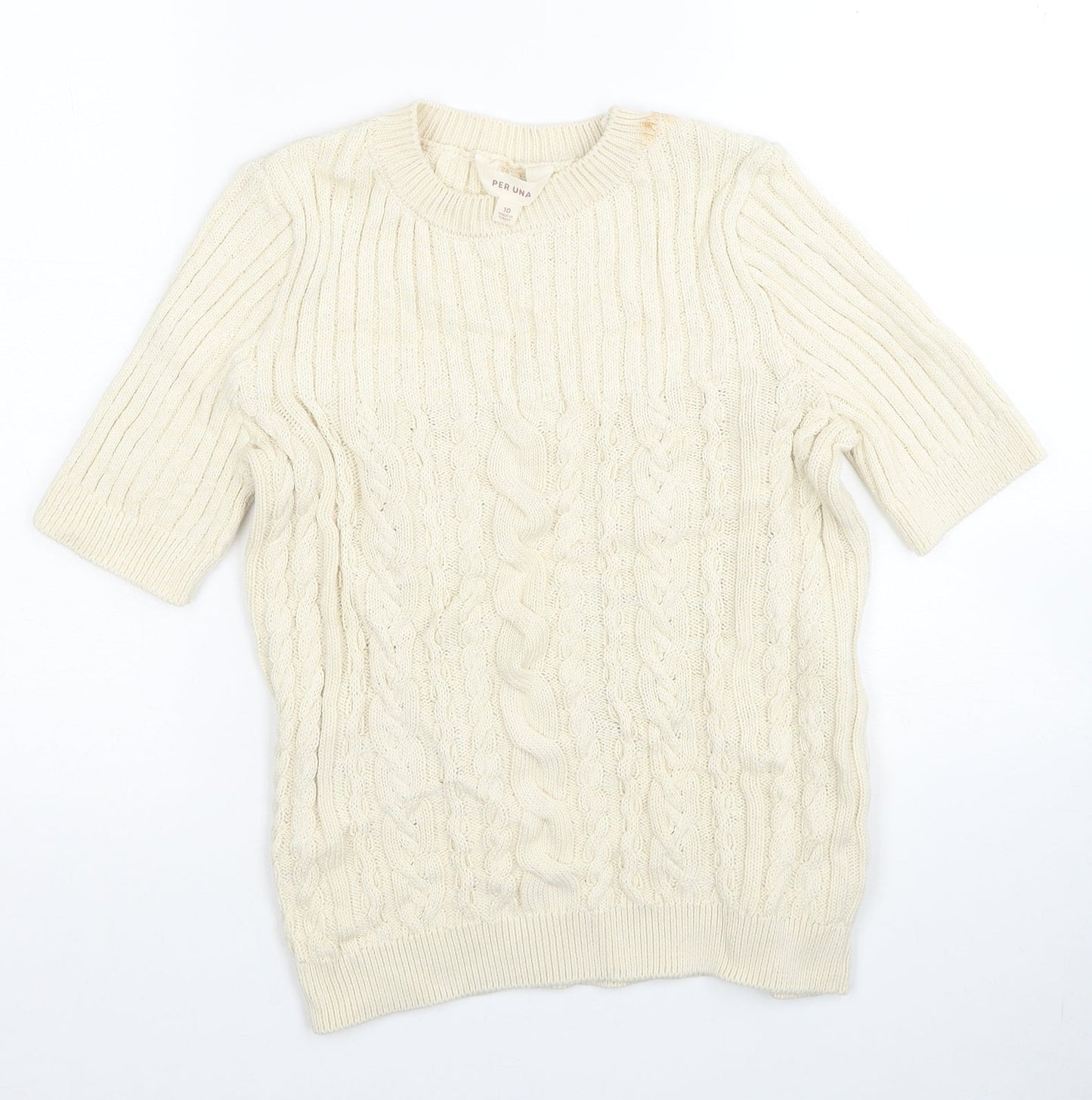 Per Una Womens Ivory Round Neck Cotton Pullover Jumper Size 10