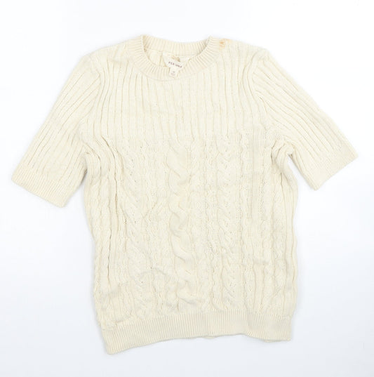 Per Una Womens Ivory Round Neck Cotton Pullover Jumper Size 10